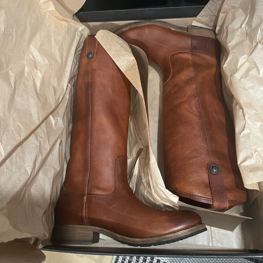 Frye Tall Riding Boots in Cognac Brown